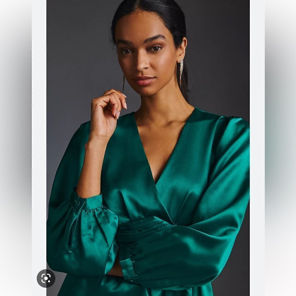 NWT Nikasha Embroidered Satin Dress Emerald Anthropologie XS - Picture 3 of 15